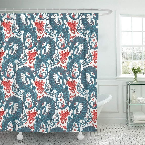 SUTTOM Mythological Magic Beast Basilisk Legendary Bizarre Creature Seamless Pattern Design Shower Curtain 60x72 inch