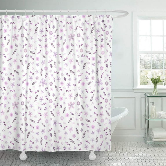 SUTTOM Non Directional Flower Pattern Tiny Botanicals in Purple Pink Shower Curtain 66x72 inch