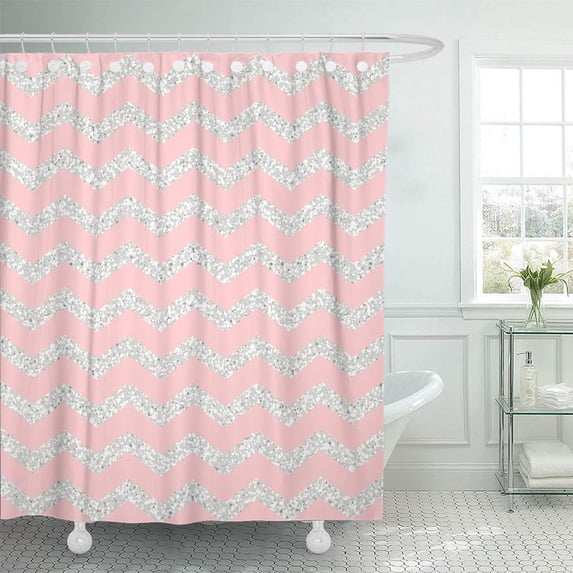 SUTTOM Pink Pattern Rose Quartz Shining Silver Chevron Sparkle Love Shower Curtain 60x72 inch