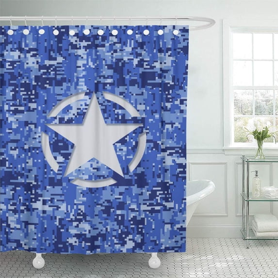 SUTTOM Popular Star Stencil Vintage Blue Digital Camo Truck Shower Curtain 60x72 inch
