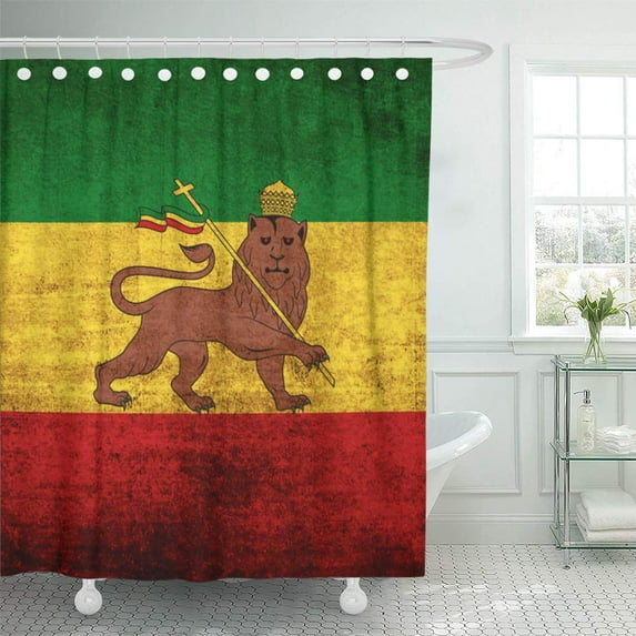 SUTTOM Rasta Vintage Rastafarian Flag Retro Travel World Ethiopian Lion Shower Curtain 66x72 inch