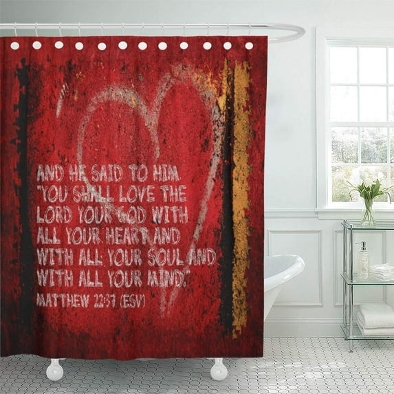 SUTTOM Red Surrendering All Matthew Scripture Inspiring Words Shower Curtain 60x72 inch