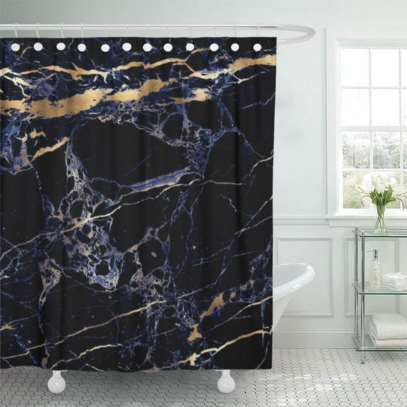 SUTTOM Rose Pixdezines Midnight Blue Marble Faux Veins White Shower Curtain 60x72 inch