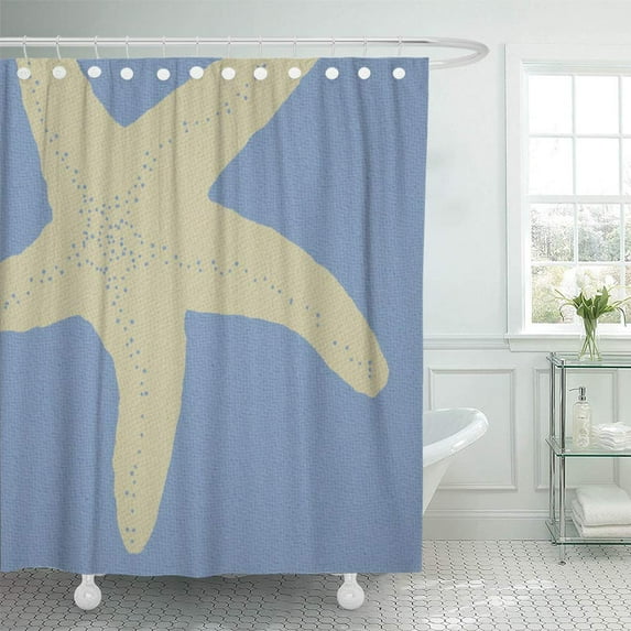 SUTTOM Sea Denim Blue and Beige Starfish Star Big Tropical Shower Curtain 60x72 inch