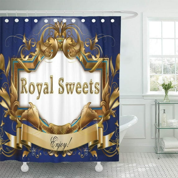 SUTTOM Sign Royal Sweets Blue and Gold Party Table Event Shower Curtain 60x72 inch