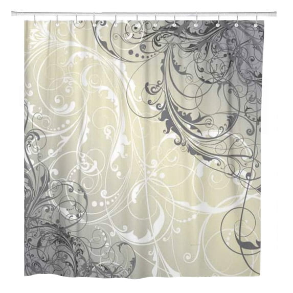 SUTTOM Silver Flower Abstract Floral Yellow Black Baroque Luxury Contemporary Bathroom Shower Curtain 66x72 inch