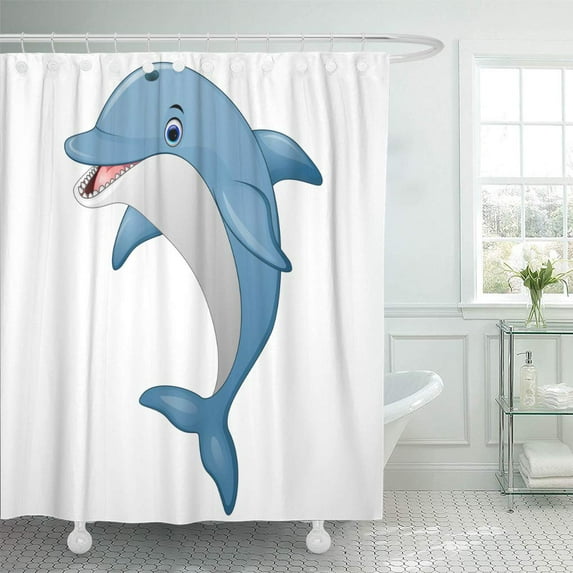 SUTTOM Standing Dolphin Cartoon Happy Character Comic Water Mascot Shower Curtain 60x72 inch