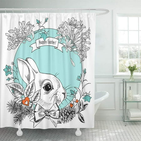 SUTTOM Template Easter Card Image of Small Rabbit Bow in Shower Curtain 60x72 inch