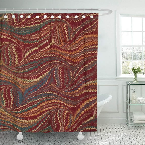 SUTTOM Vintage Elegant Antique Marbled Burgundy and Gentleman English Old Shower Curtain 66x72 inch