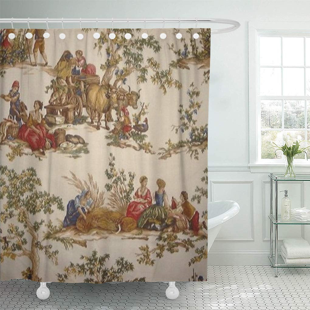 SUTTOM Vintage French Country Toile Mojo Reversible Shower Curtain 60x72 inch