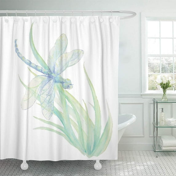 SUTTOM Water Watercolor Blue Green Dragonfly Shower Curtain 66x72 inch