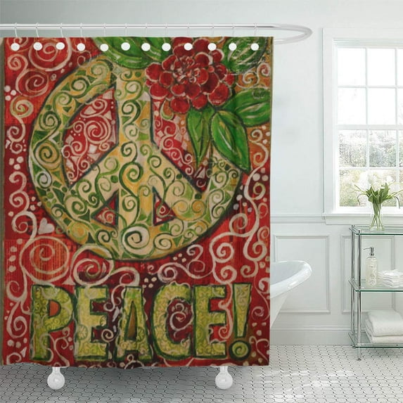 SUTTOM Whimsical Peace Sign Love Hippie Shower Curtain 66x72 inch