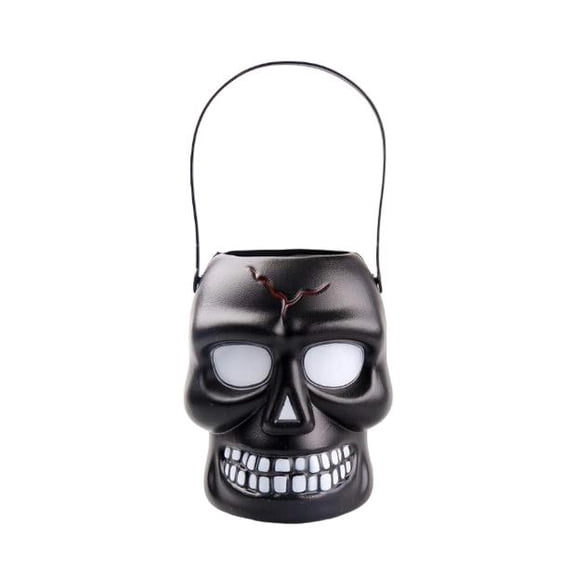 SUTWOEN Halloween Skull Candy Bucket Plastic Handheld Pail Spooky Skull Pot For Kids Halloween Party Decor Accessory