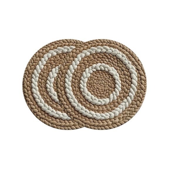 SUTWOEN Jute Area Rug - Braided Design Hand Woven Natural White Rings Carpet - Home Decor for Living Room Hallways - Round Natural Fibers