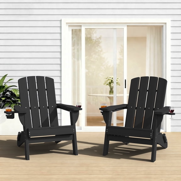SUUNYN Folding Adirondack Chair Set of 2, HDPE Fire Pit Chairs, Black
