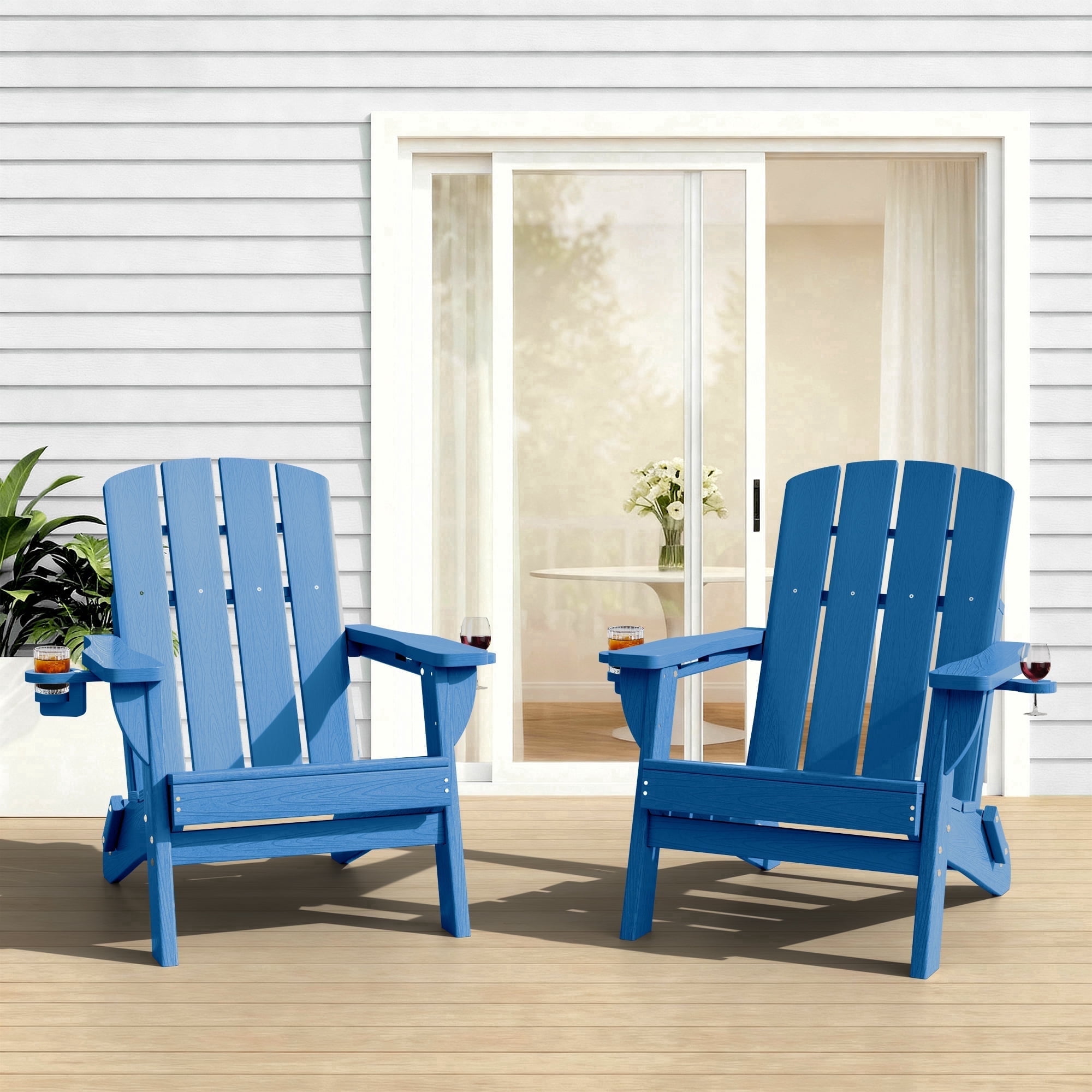 SUUNYN Folding Adirondack Chair Set of 2, HDPE Fire Pit Chairs, Blue