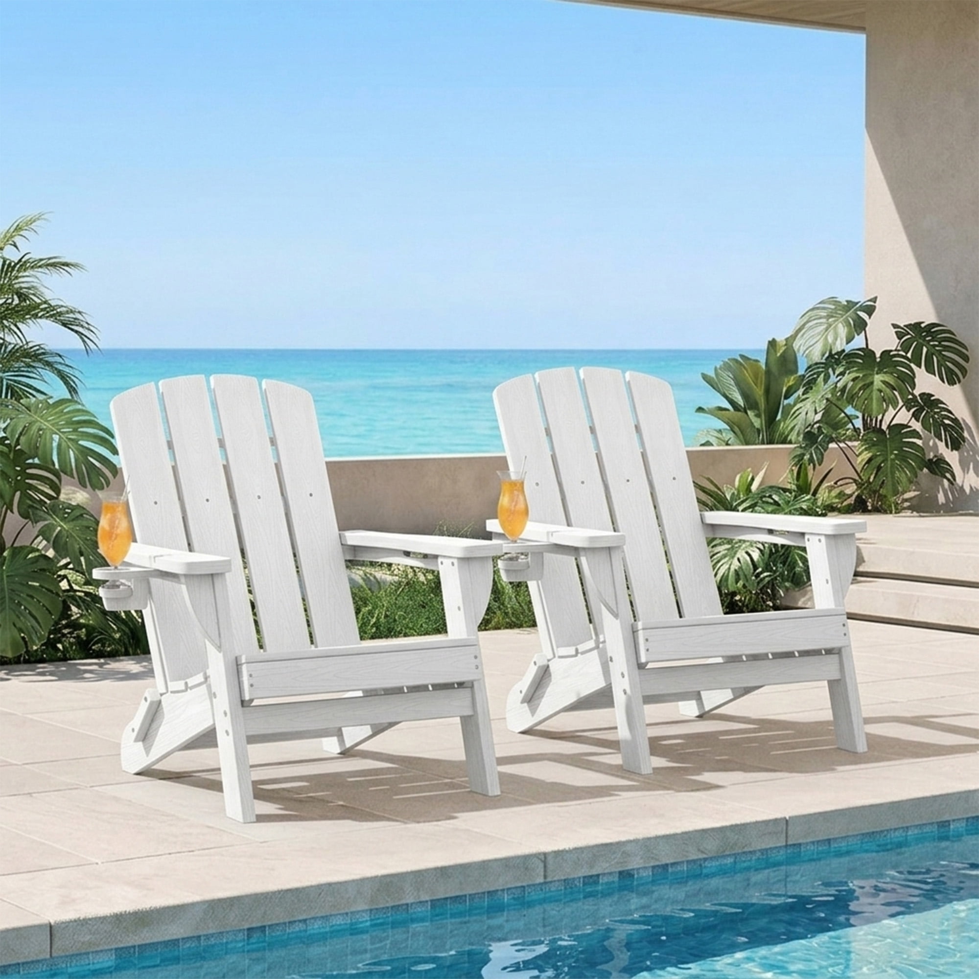 SUUNYN Folding Adirondack Chair Set of 2, HDPE Fire Pit Chairs, White
