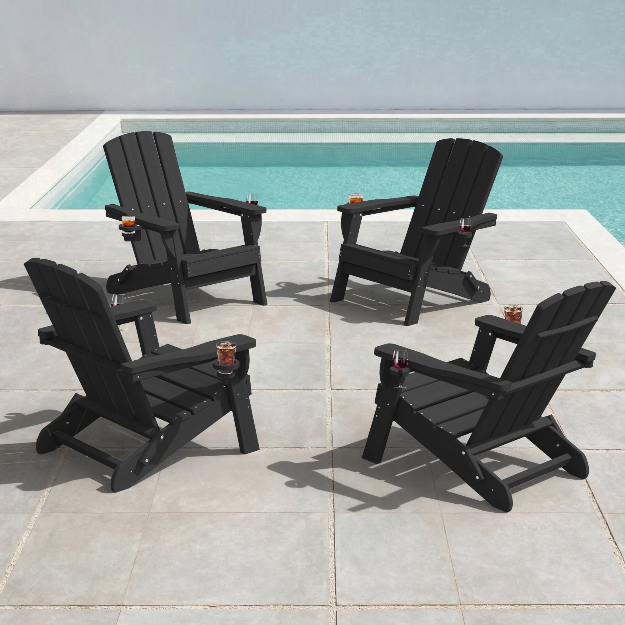 SUUNYN Folding Adirondack Chairs Set of 4, HDPE Patio Chairs, Black