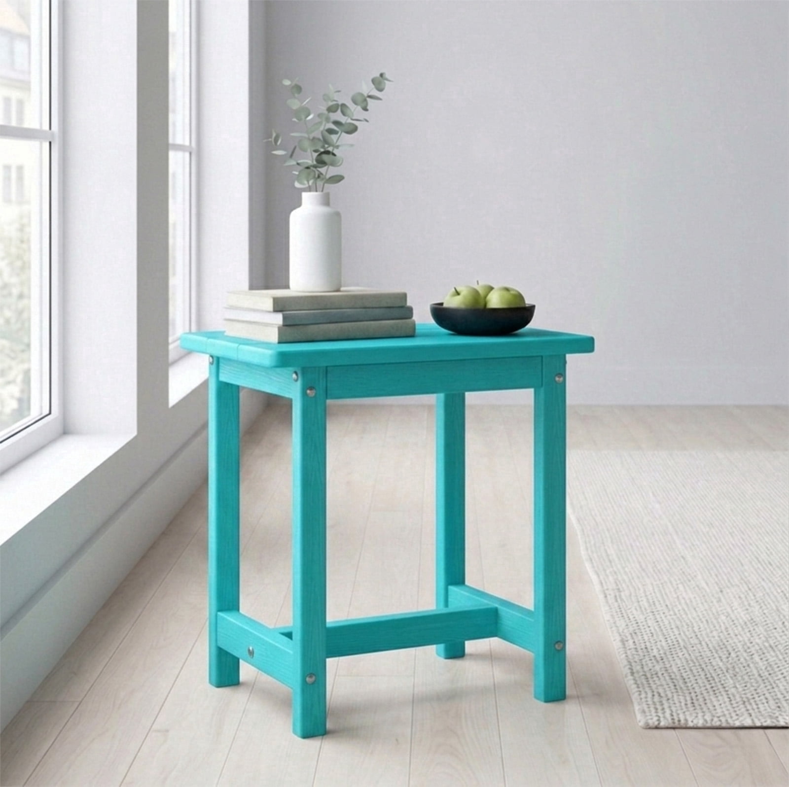 SUUNYN HDPE Outdoor Side Table, Weather Resistant Patio End Table, Aqua