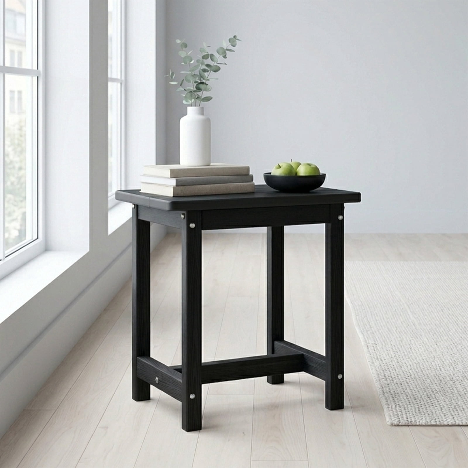SUUNYN HDPE Outdoor Side Table, Weather Resistant Patio End Table, Black