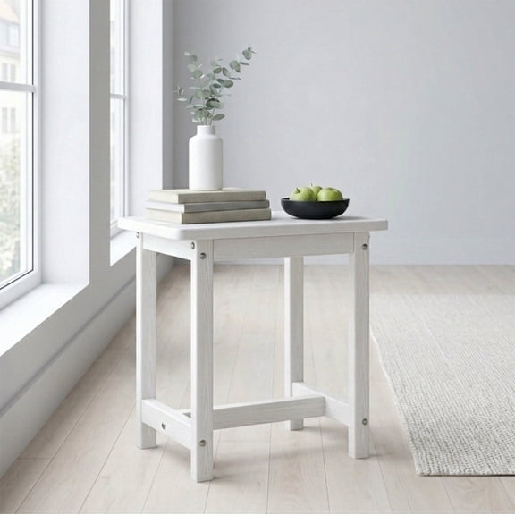 SUUNYN HDPE Outdoor Side Table, Weather Resistant Patio End Table, White