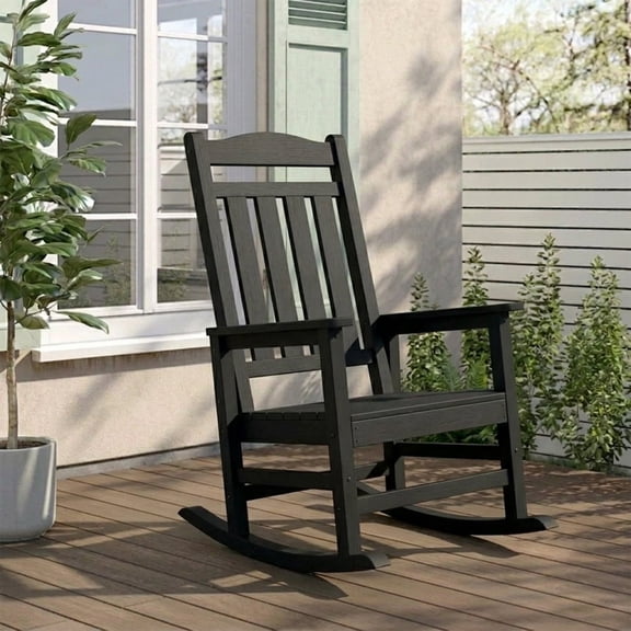 SUUNYN Oversized Outdoor Rocking Chair, HDPE All-Weather High Back Porch Rocker, 380lbs Capacity, Black