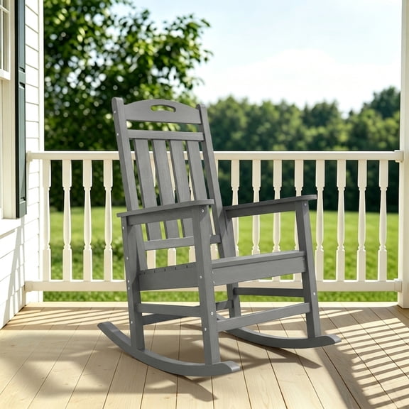 SUUNYN Outdoor Rocking Chair, HDPE All-Weather High Back Porch Rocker, 380lbs Capacity, Gray