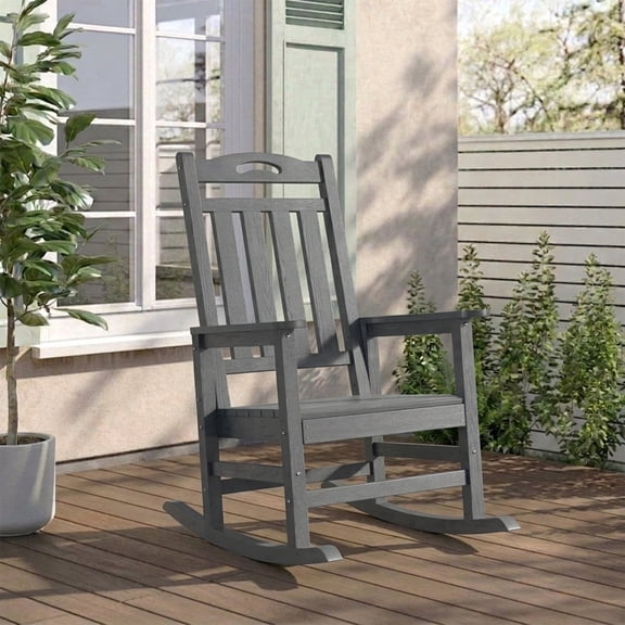 SUUNYN Outdoor Rocking Chair, HDPE All-Weather High Back Porch Rocker, 380lbs Capacity, Gray