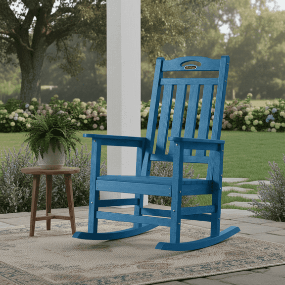 SUUNYN Oversized Outdoor Rocking Chair, HDPE All-Weather High Back Porch Rocker, 380lbs Capacity, Navy