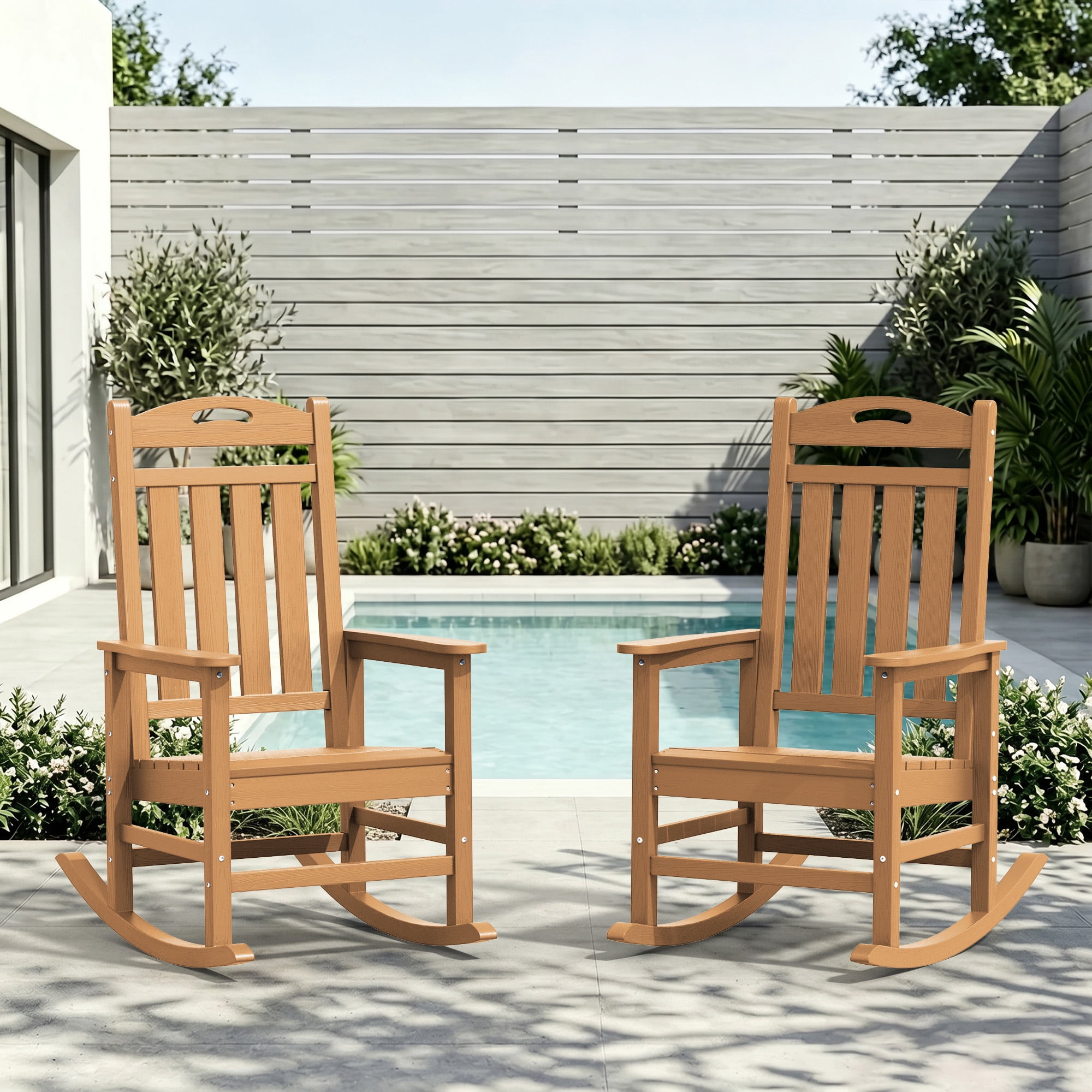SUUNYN Outdoor Rocking Chair, HDPE All-Weather High Back Porch Rocker ...