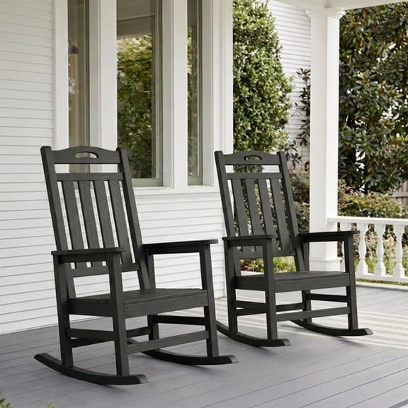 SUUNYN Set of 2 Oversized Outdoor Rocking Chairs, HDPE All-Weather Patio Rockers with High Back, 380lbs Heavy Duty, Black