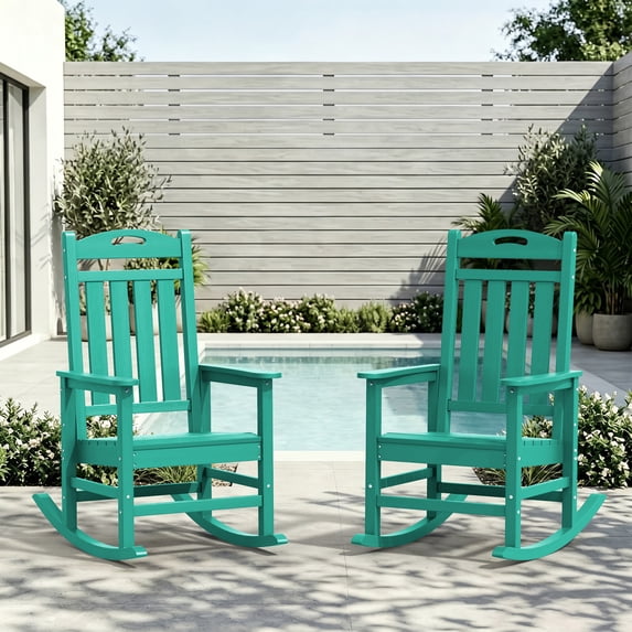 SUUNYN Set of 2 Outdoor Rocking Chairs, HDPE All-Weather Patio Rockers ...