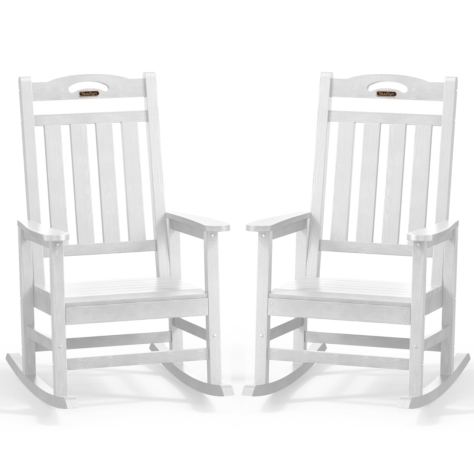 SUUNYN Set of 2 Oversized Outdoor Rocking Chairs, HDPE All-Weather Patio Rockers with High Back, 380lbs Heavy Duty, White