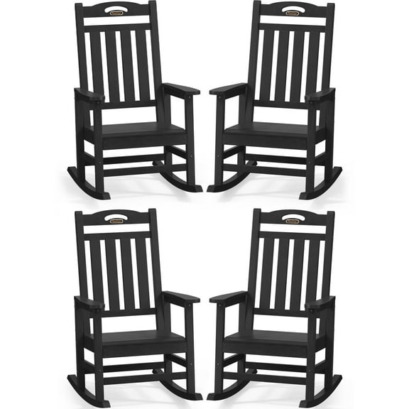 SUUNYN Set of 4 Outdoor Rocking Chairs, Oversized HDPE Porch Rockers for Patio Deck, All-Weather, 380lbs Load, Black