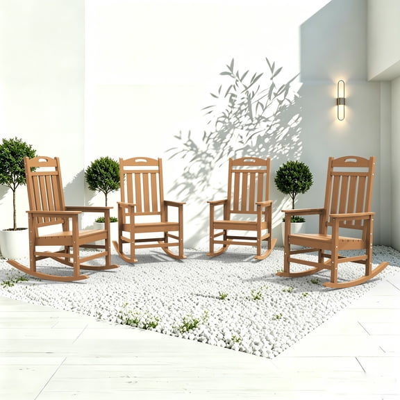 SUUNYN Set of 4 Outdoor Rocking Chairs, HDPE Porch Rockers for Patio Deck, All-Weather, 380lbs Load, Brown
