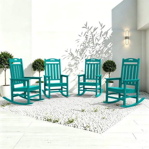 SUUNYN Outdoor Rocking Chairs, HDPE Porch Rockers for Patio Deck, All-Weather, 380lbs Load, Lake Blue