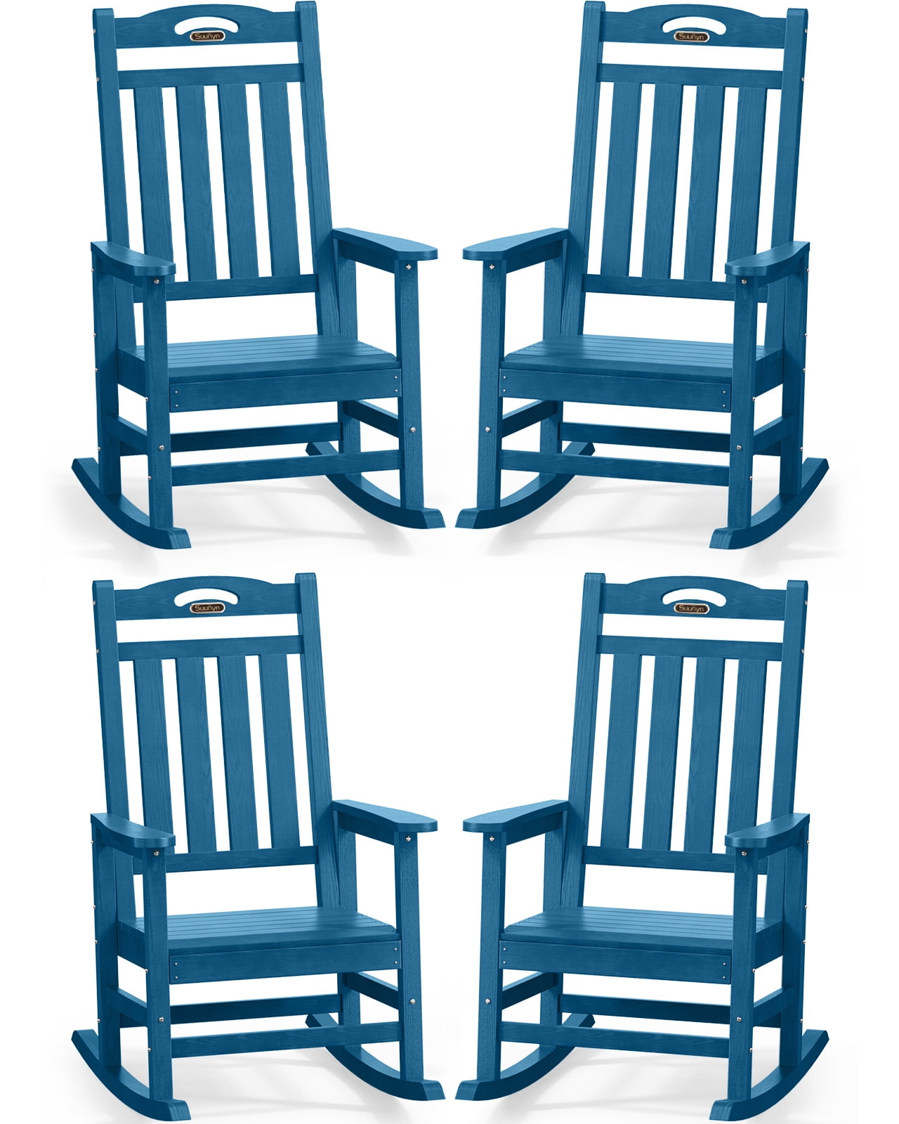 SUUNYN Set of 4 Outdoor Rocking Chairs, Oversized HDPE Porch Rockers ...