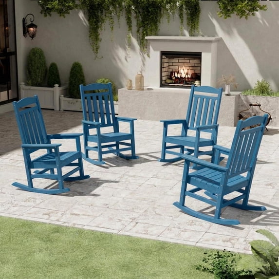 SUUNYN Set of 4 Outdoor Rocking Chairs, Oversized HDPE Porch Rockers for Patio Deck, All-Weather, 380lbs Load, Navy