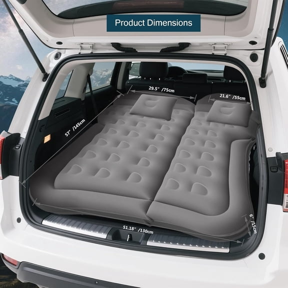 SUV Air Mattress for Camping, Air Mattress for Car Compatible with SUV, Camping Bed with Pump, Inflatable Sleeping Pad for Car Backseat, Truck Travel Bed for Road Trip (Grey)