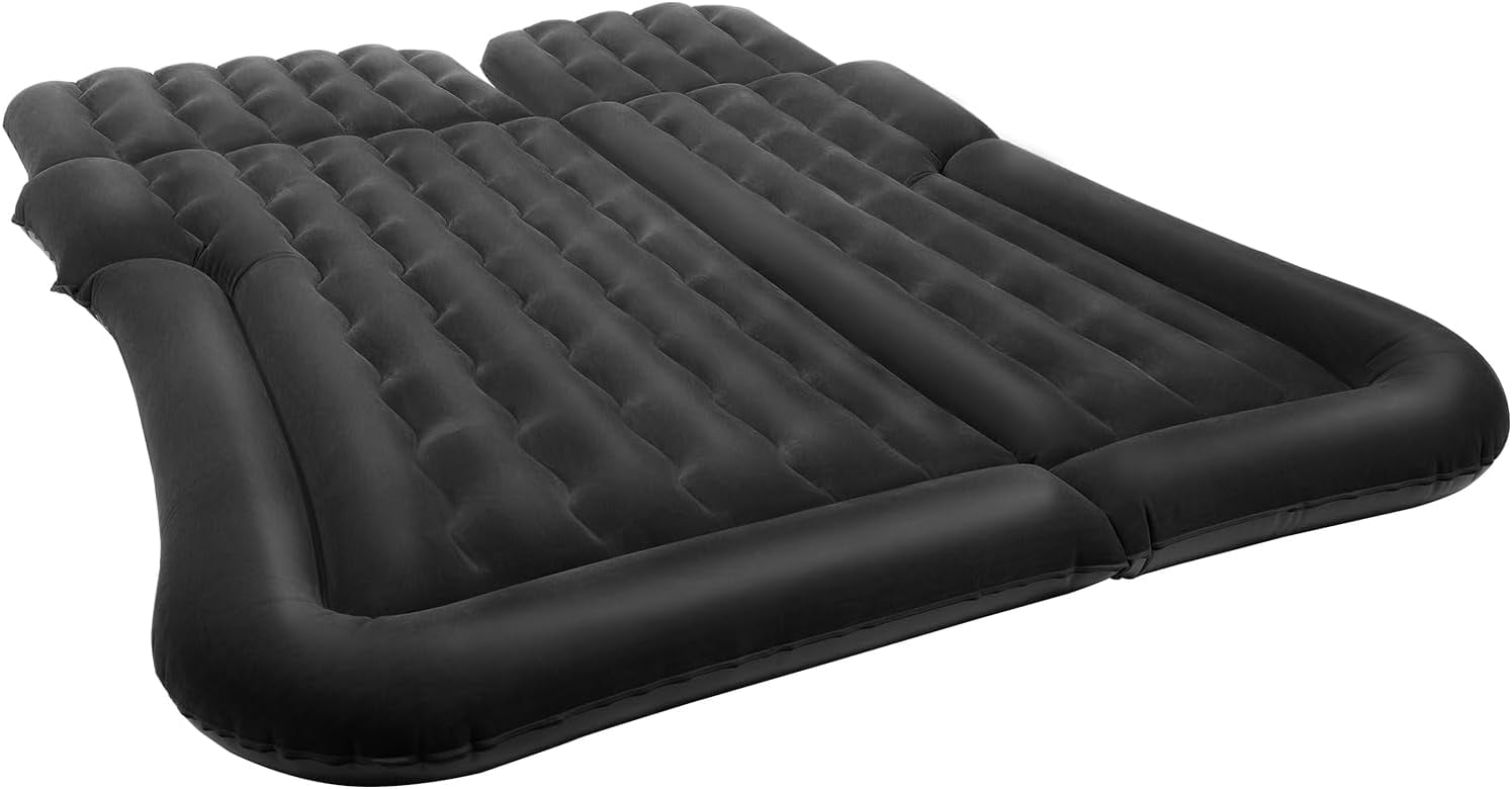 SUV Air Mattress Camping Bed Cushion Pillow Portable Inflatable Car Air Bed with Inflatable Pump Soft Flocked Surface Sleeping Pad Mattress for Car Road Trips & Outdoor Camping (Black)