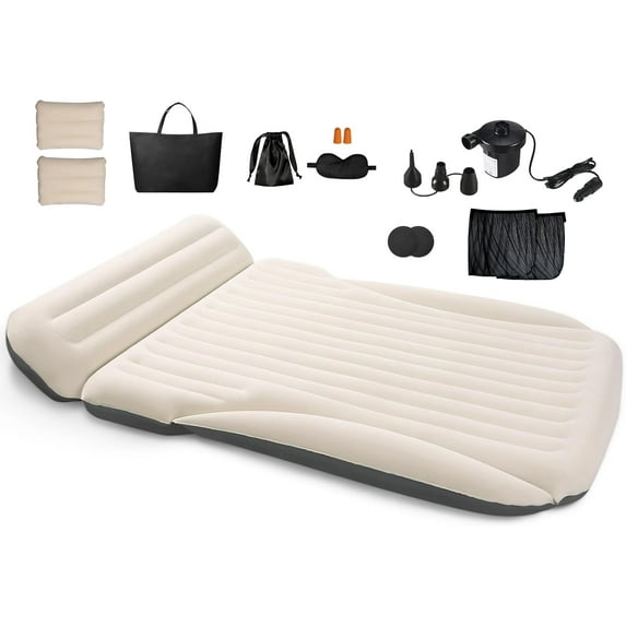 SUV Air Mattress for Car Camping - 6" Leakproof Inflatable Car Bed with Pillow & Electric Pump, Flocked Surface Travel Mattress for Trunk, Road Trip, Minivan, MPV