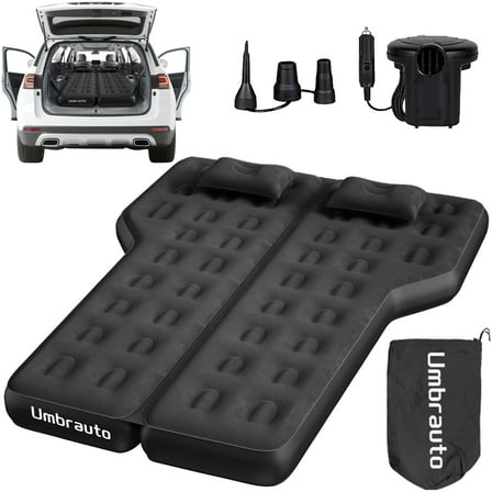 SUV Air Mattress, Dual Air Chambers Inflatable Car Trunk Bed with Electric Pump, Soft Flocked Surface, PVC Body & 210T Bottom, 4.7" Thick Car Camping Mattress for Road Trips, Black