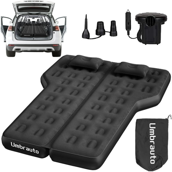 SUV Air Mattress, Dual Air Chambers Inflatable Car Trunk Bed with Electric Pump, Soft Flocked Surface, PVC Body & 210T Bottom, 4.7" Thick Car Camping Mattress for Road Trips, Black