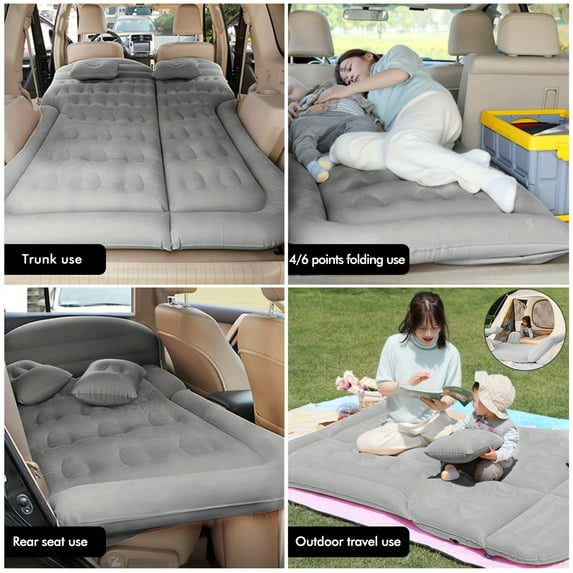 SUV Air Mattress - Flocking Surface & Built-in Pump for Trunk/Back Seat. Inflatable Car Bed for Camping & Road Trips, Family-Friendly.