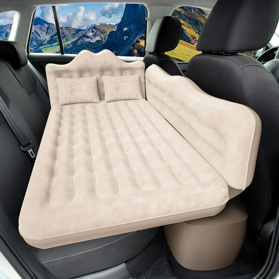 SUV Air Mattress Inflatable Car Air Beds Sleeping Pad Camping Trunk Bed with Electric Air Pump, Beige