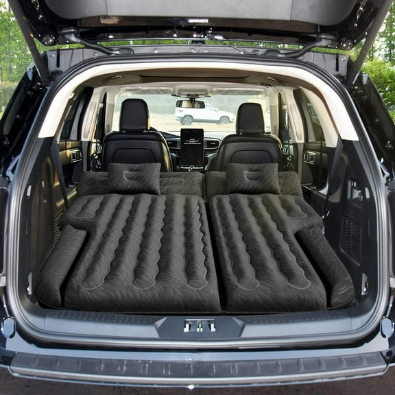 SUV Air Mattress for Trunk: Upgraded Car Camping with Flocked Surface and Extra Thick Bottom, Van Sleeping Bed Back Seat Pump, Nozzle, Repair Patch, Carry Bag