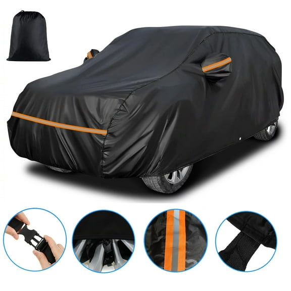 SUV Car Cover Fit for Toyota Highlander 2007-2025 All Weather Waterproof Windproof Outdoor Cover Sun Rain Dust Snow Protection Up to 200" L, Black+Orange