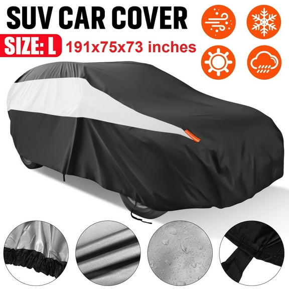 SUV Car Cover Waterproof All Weather Protection Universial Fit Outdoor Indoor Use Snow UV Dust Resistant Windproof, Size L, 191x75x73 inch