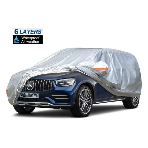 SUV Car Cover for Automobiles Waterproof All Weather , Size A6 Length 191 to 201 inch,silver