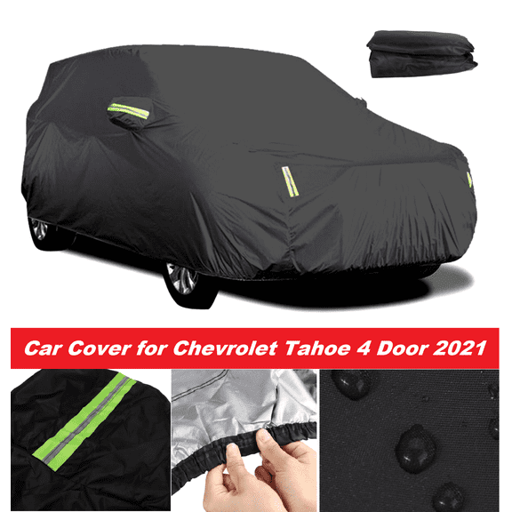 SUV Car Cover for Chevrolet Tahoe 4 Door 2021, Outdoor Indoor Waterproof All Weather Protection 210T PU, Black 213"x83"x59"